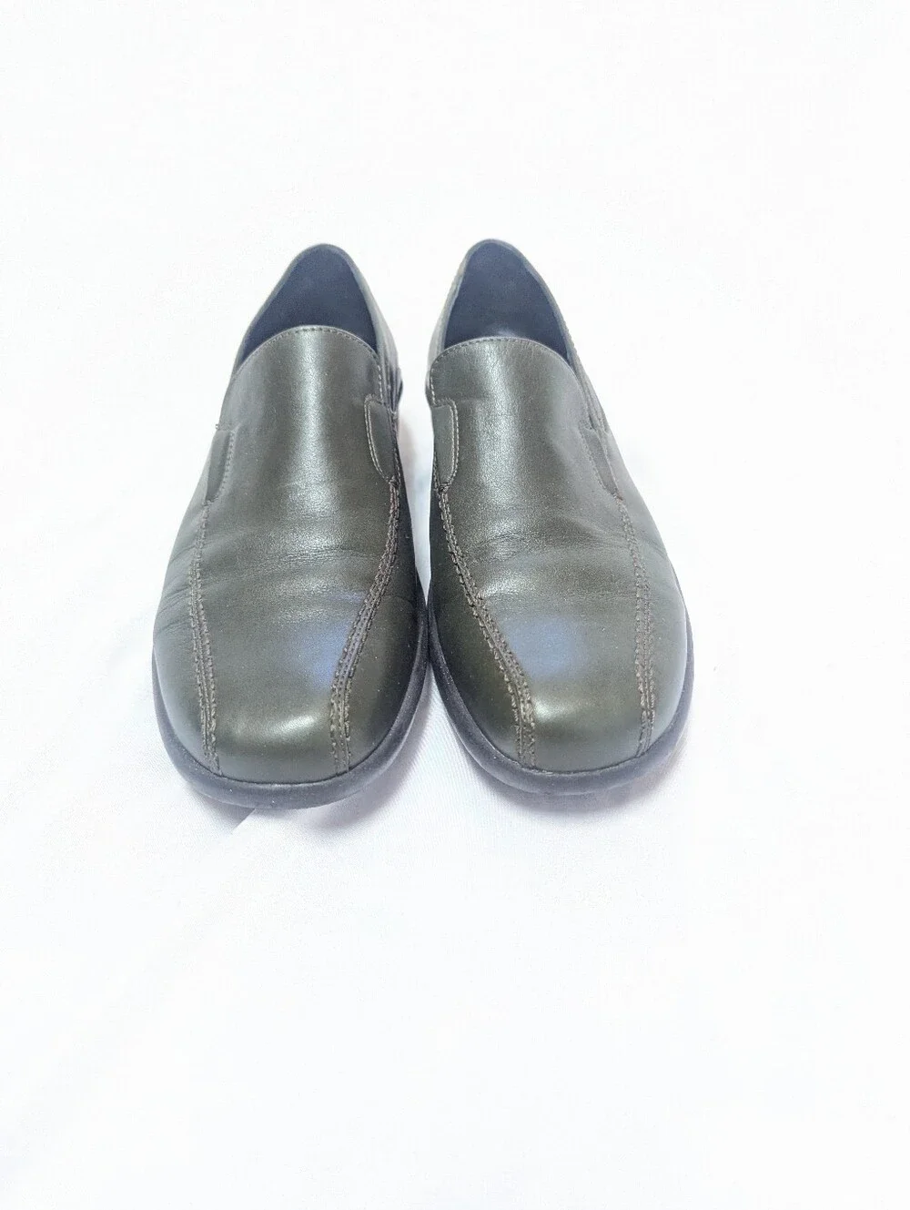 Stonefly Army Green Leather Slip On Comfort Loafers Round Toe EU 41 US 8